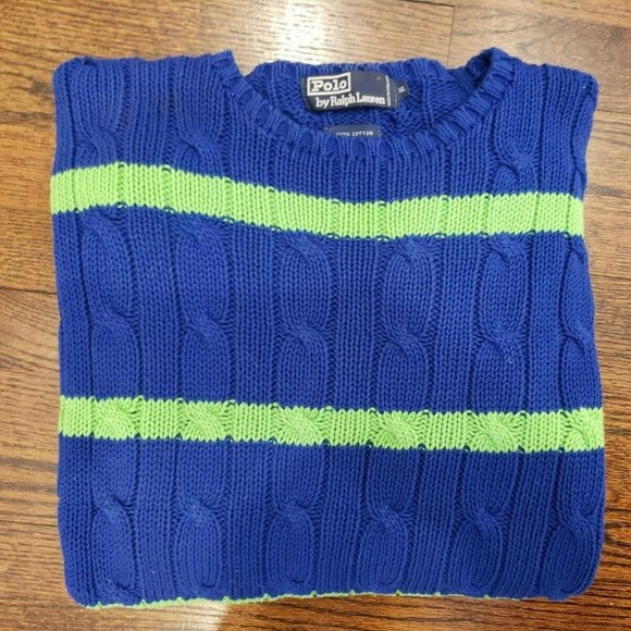 Polo Ralph Lauren Other - POLO Ralph Lauren XL Blue/Lime Cable Knit Sweater